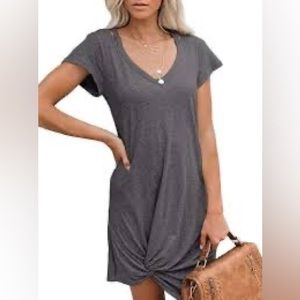 Berryou casual  short sleeve V neck front knot twist tie T shirt dress size S